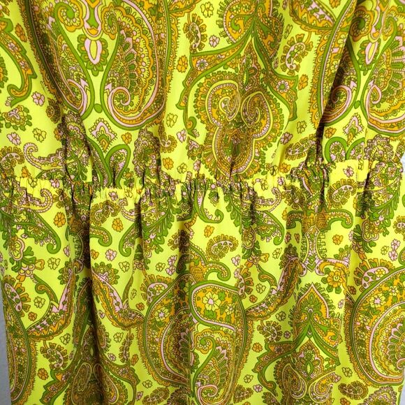 Women's Banana Republic Neon Yellow Paisley Fanned Keyhole Mini Dress Size Small - Picture 5 of 11